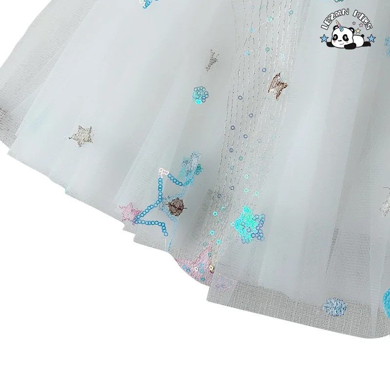 LEZONKIDS - Customizable Mesh Star Print Girls Dress Sweet Style Breathable Feature Bow Decoration Children's Skirt